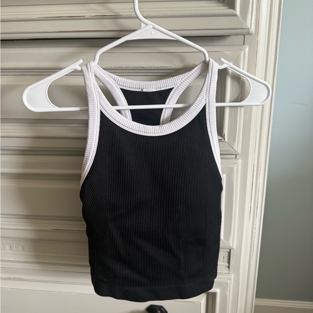 Belk Black Ribbed Racerback Tank with White Trim
